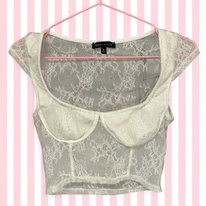 Kendall & Kylie Cream Lace Mesh Crop Top with Underwire